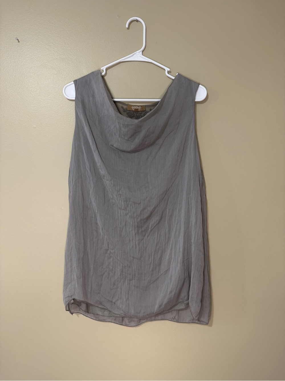 Made in Italy Sleeveless Cowl Neck Camisole in Light Gray 100% Silk